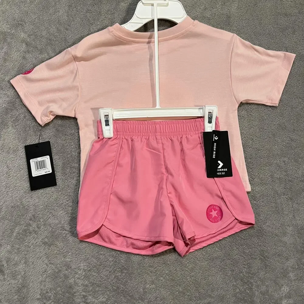 Converse Shirt Shorts Set Girls 5 Pink All Star Chuck Taylor 2 Piece Outfit